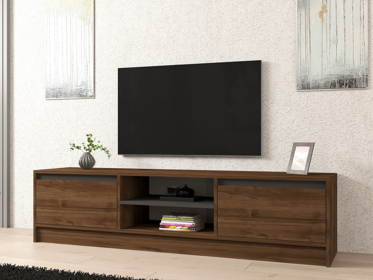 Comoda TV, Hanah Home, Olça, 180x45x40 cm, Nuc / Antracit - imagine 6